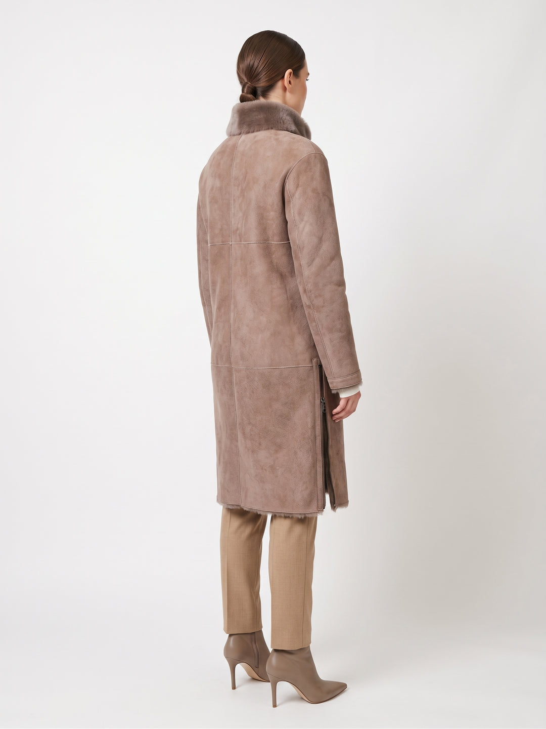 Giorgiana, 95 cm. - Collar Suede Lamb - Women Dark Oak