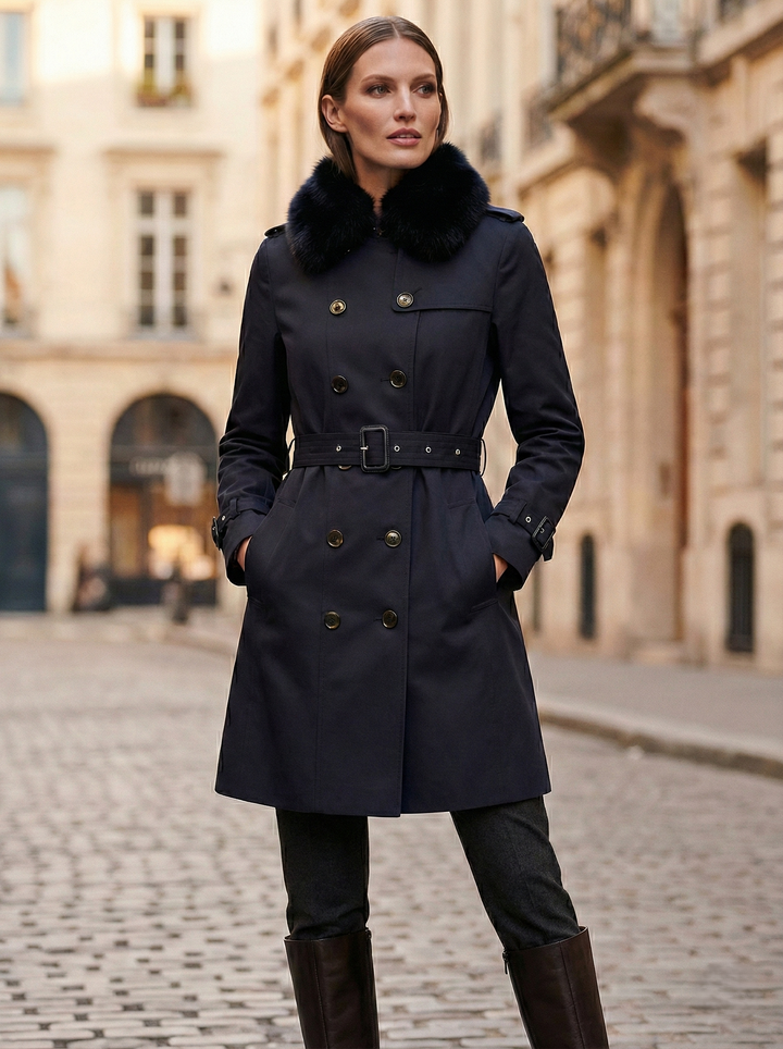 Floretta - Trench coat med varmt mellem foer - Dame - Sort
