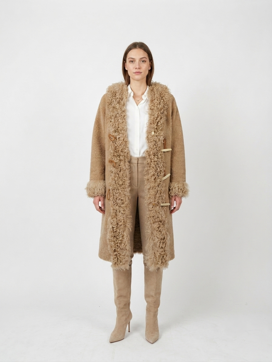 Iresa, 110 cm. Curly Lamb - Women Light Camel