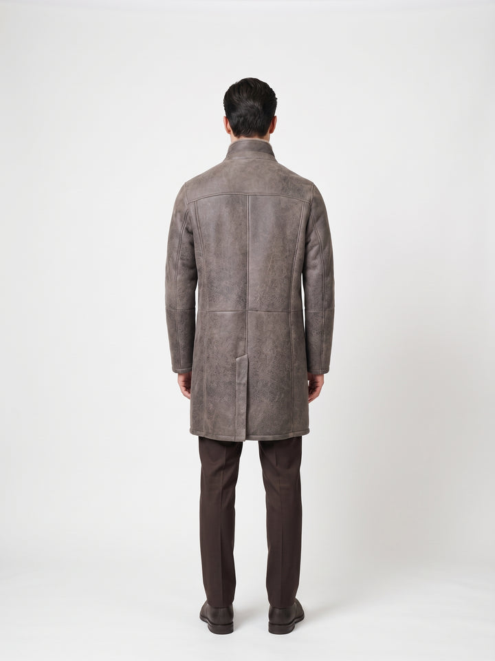 Carlo, 100 cm. - Collar Nappa Lamb Crack Washed - Man Dark Brown