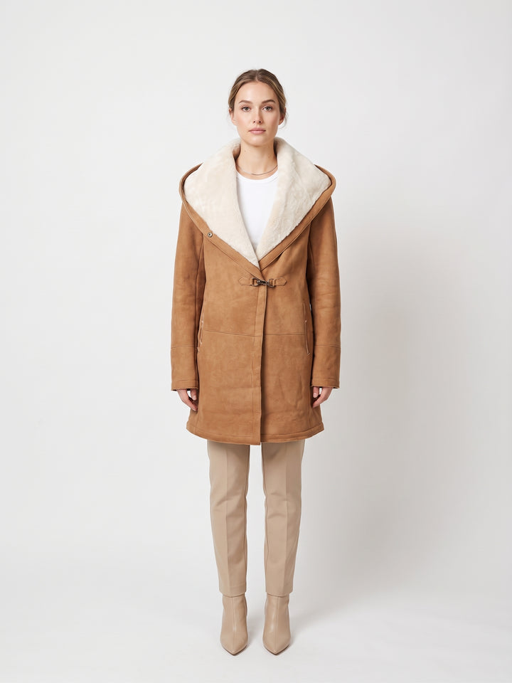 969, 90 cm. - Hette - Semsket lammejakke - Dame - Cognac