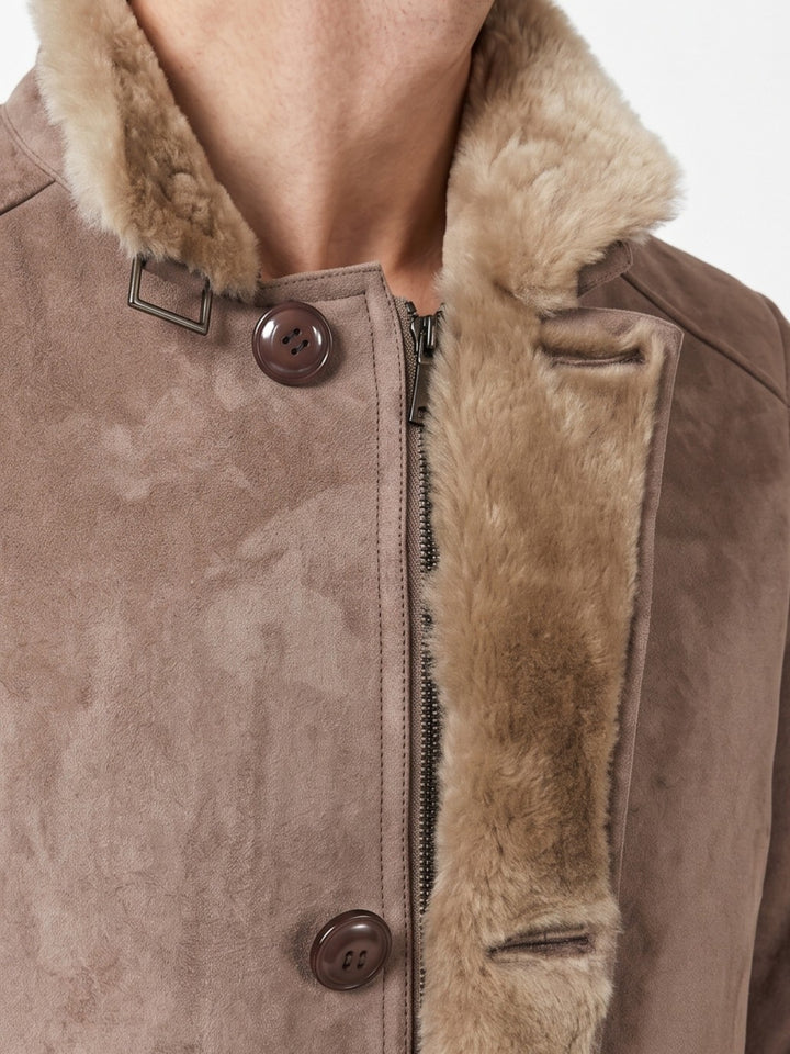 Carlo, 100 cm. - Kragen - Wildleder-Lammmantel - Herren - Dunkle Eiche