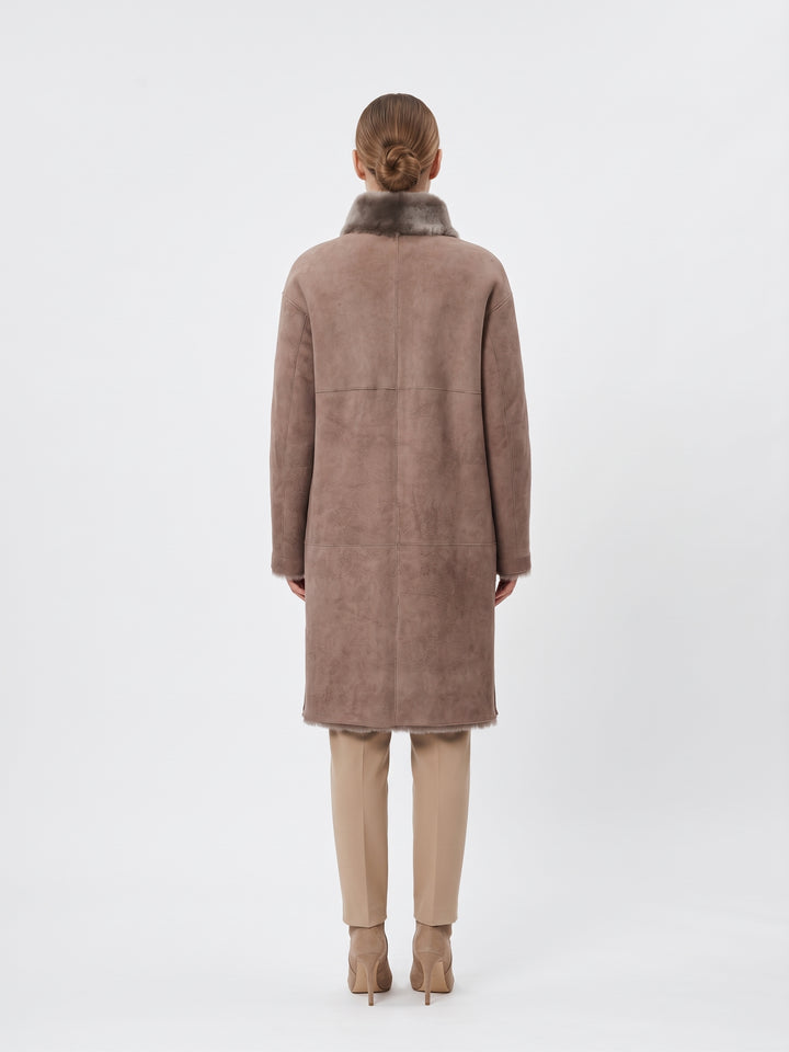 Giorgiana, 95 cm. - Collar Suede Lamb - Women Dark Oak