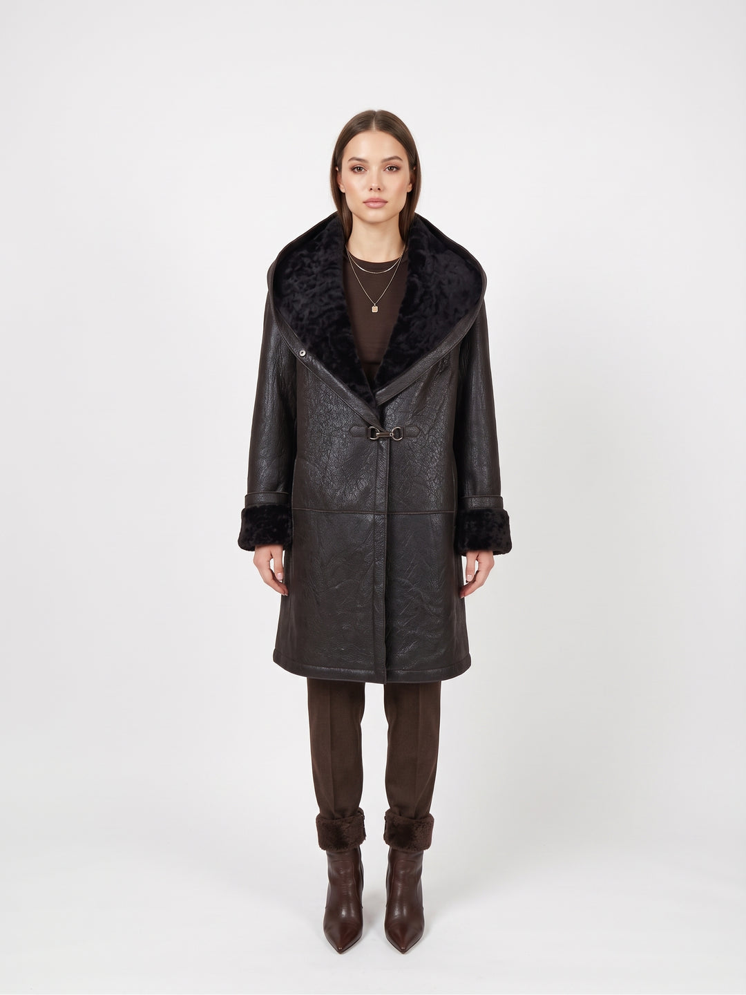 969, 90 cm. - Huva - Nappa Lamb Crack - Dam - Brun / Lamme Pels - Levinsky – Kvinde