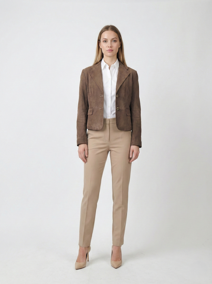 Ingria Blazer, 50 cm. - Goat Suede Leather - Women - Dark Green