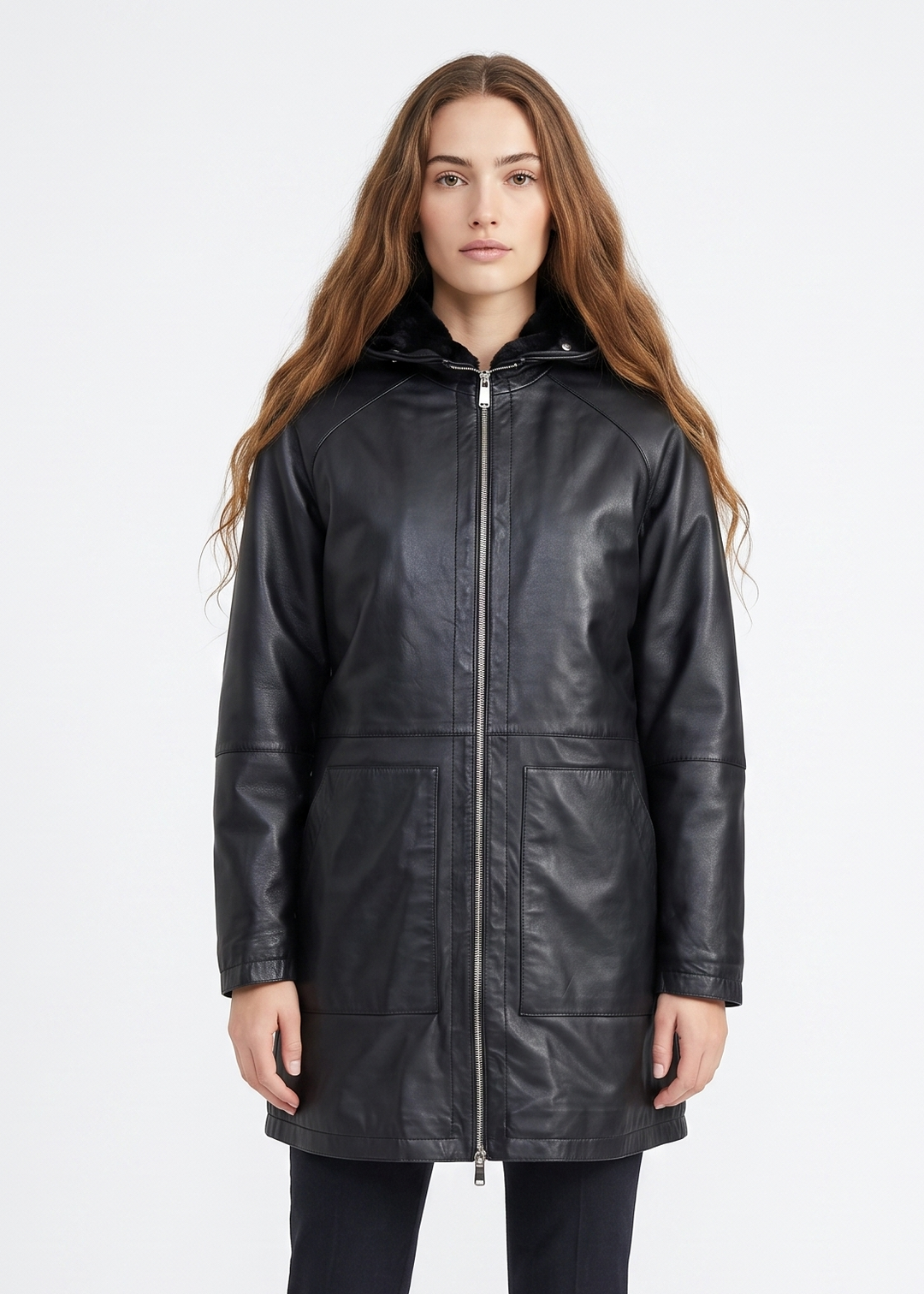 Danyal, 82 cm. - Collar Lamb Malli Leather - Women Black