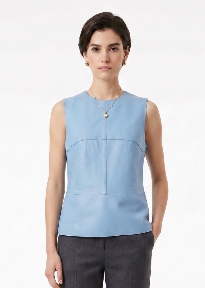 Hope Vest, 59 cm. - Lamb Dior Bonded Læder-Damer - Skye Blue