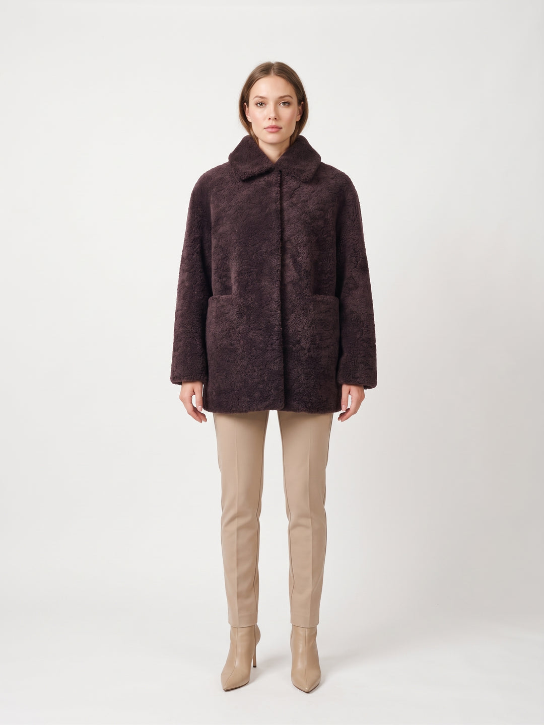Irene-C, 72 cm. - Collar Curly Lamb - Women Coffee