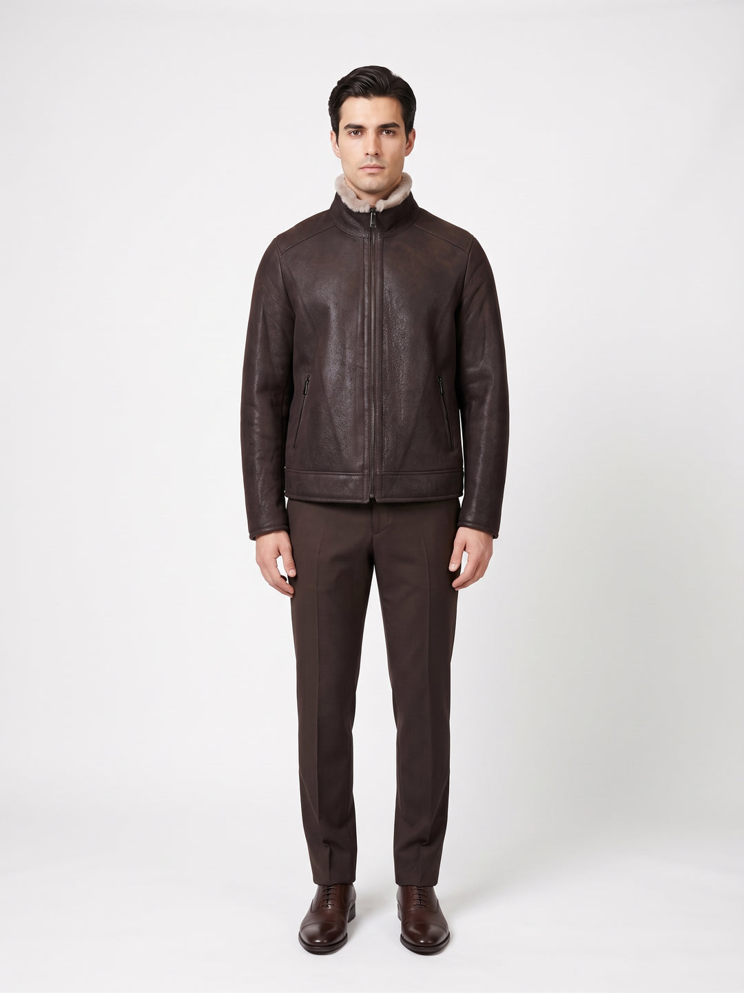 Hank, 68 cm. - Collar Nappa Lamb Crack - Man Dark Brown