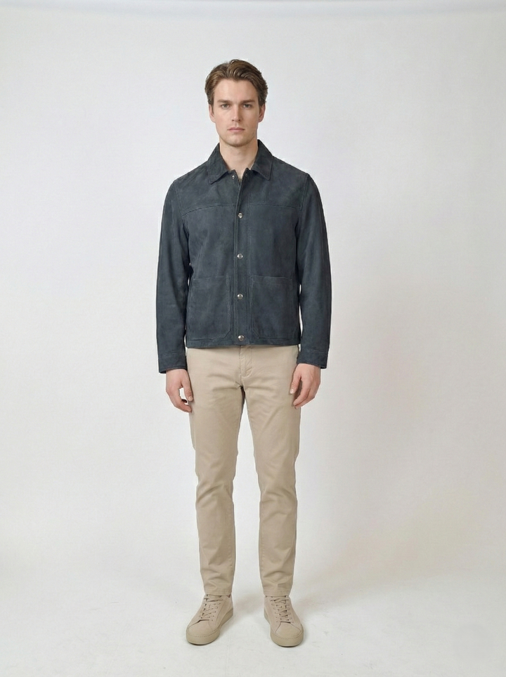 Gundter, 70 cm. - Halsband - Ziegenveloursleder - Herren - Mitternachtsblau