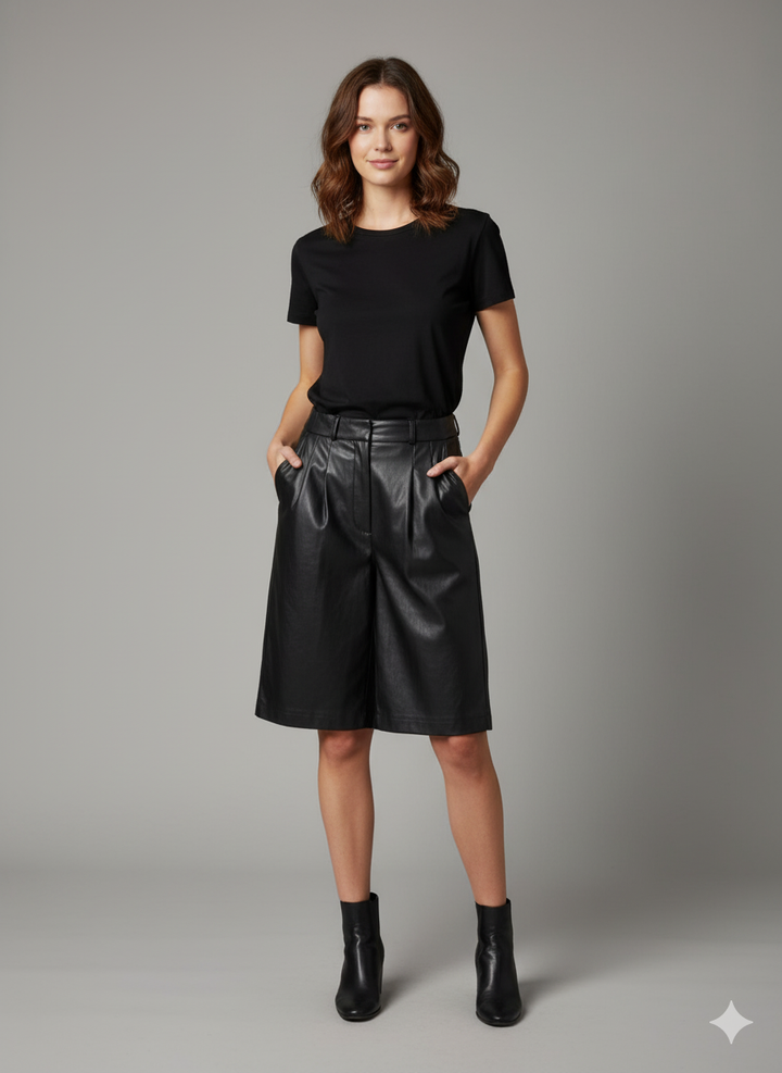 Marina Shorts - Lamb Thick Dace Læder -Damer - Sort