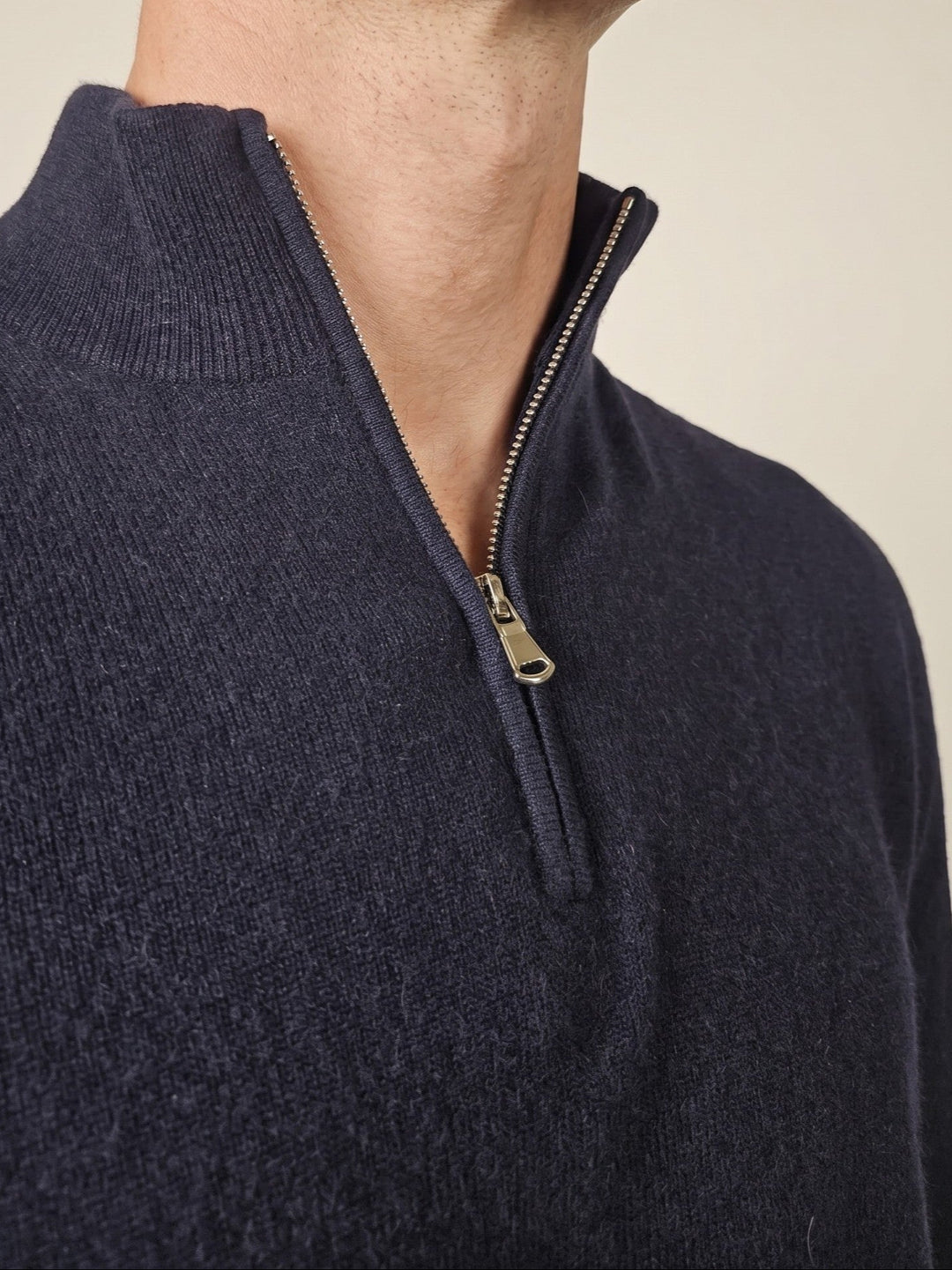 SY-1568-9 Herre sweater med halv lynlås - 100 % ren kashmir - mænd - mørkeblå