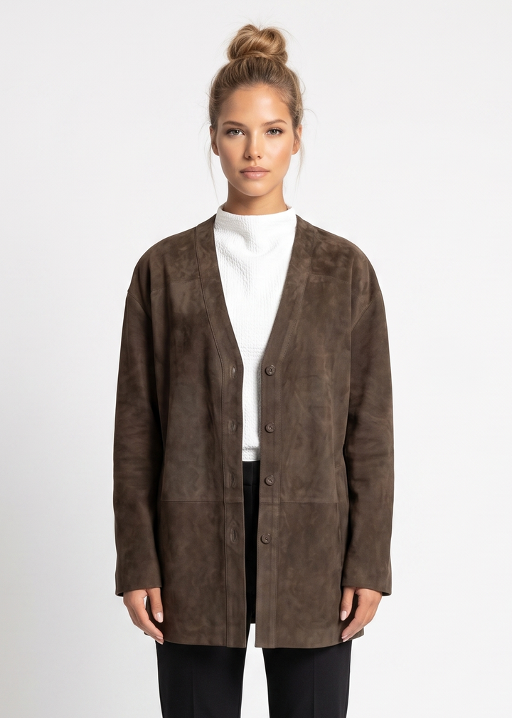 Filza, 75 cm. Goat Suede Leather - Women Olive