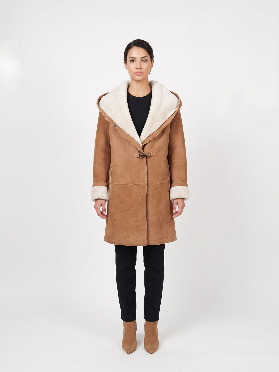 969, 90 cm. - Hood Suede Lamb - Women Cognac