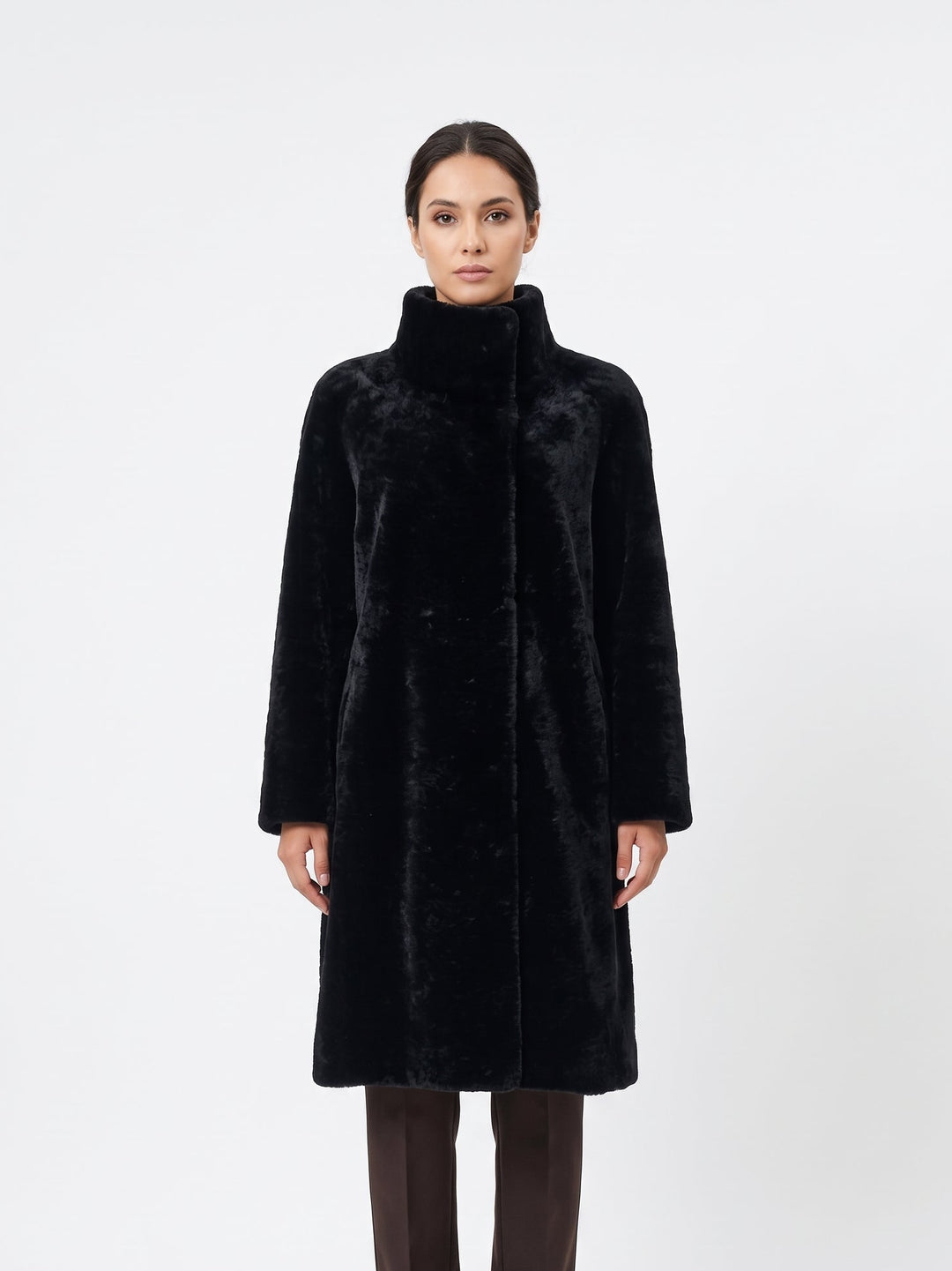 Jamie, 105 cm. - Krage - Nappa Lamb - Dame - Svart