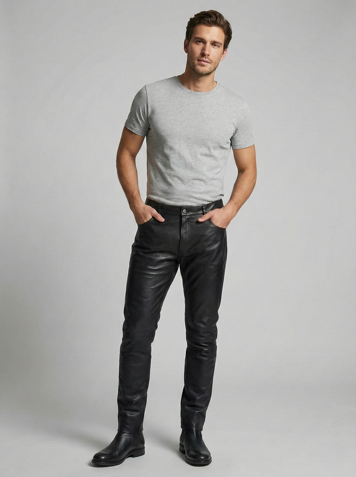 Jack - Buffalo Leather Trousers - Man - Dark Brown