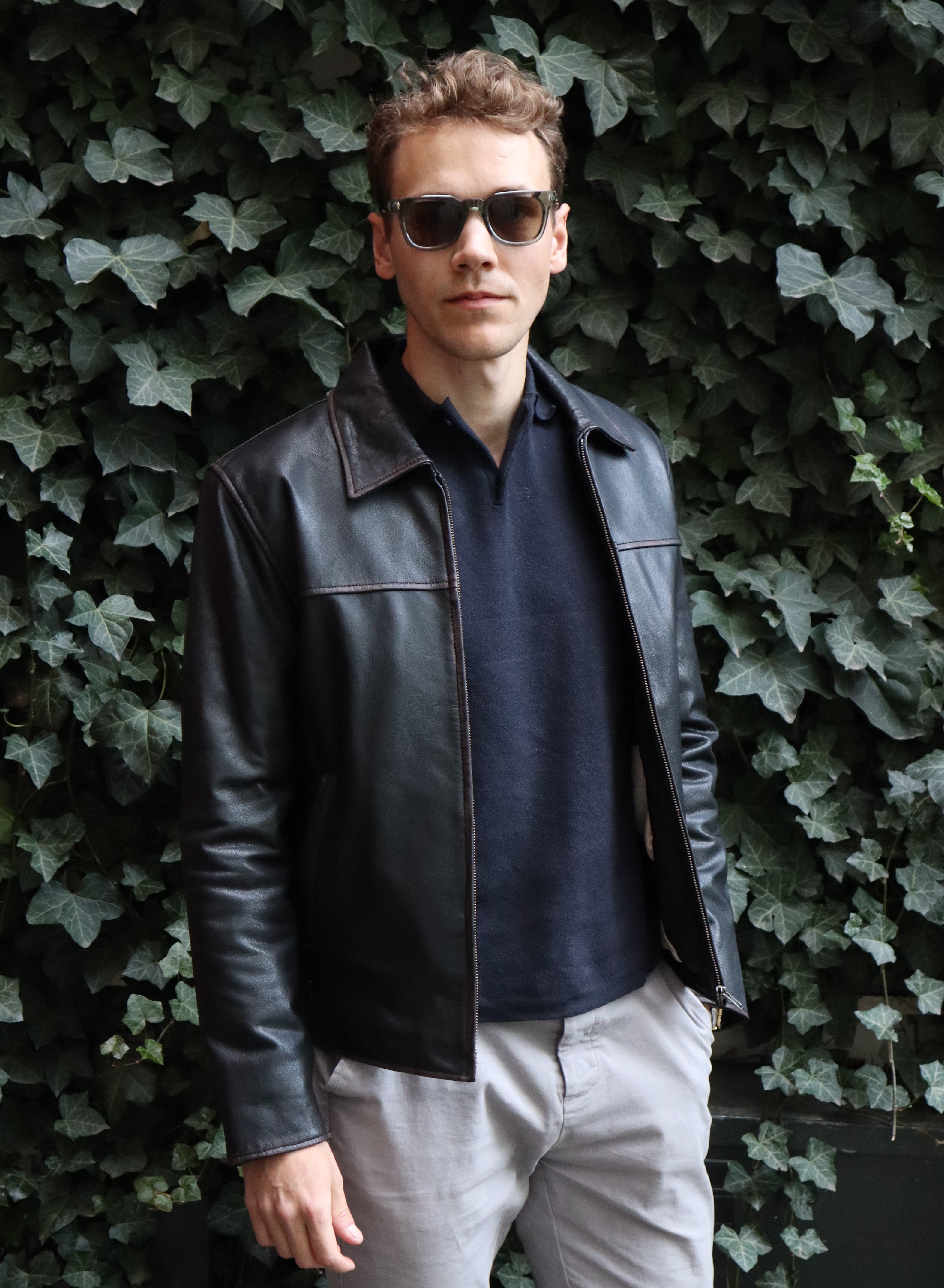 James Dean, 65 cm. - Collar Goat Rubbed Off Leather - Man Black