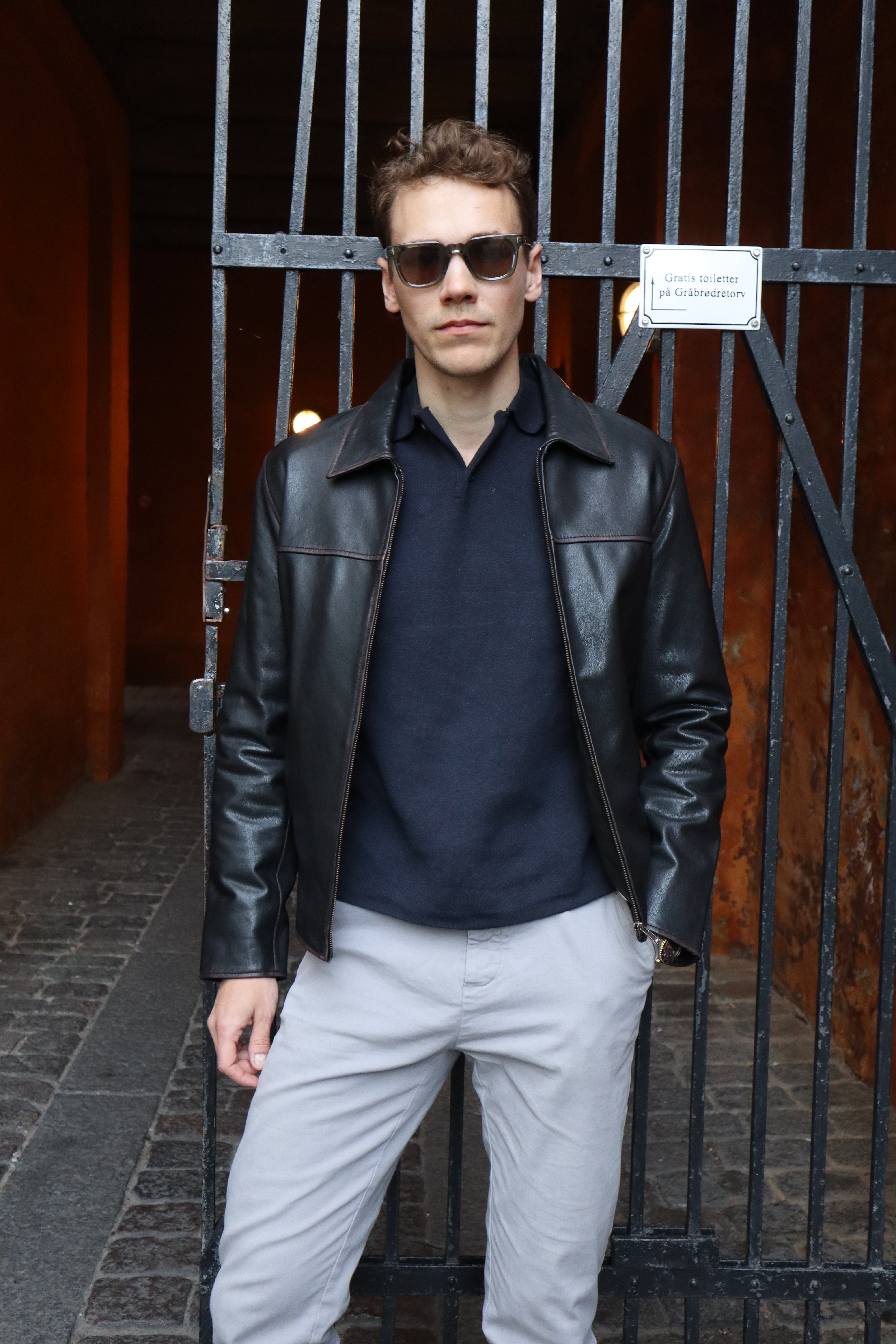 最終値下げDENHAM GOAT LEATHER パイロットジャケット James Dean, 65 cm. - Collar Goat Rubbed Off Leather - Man Black