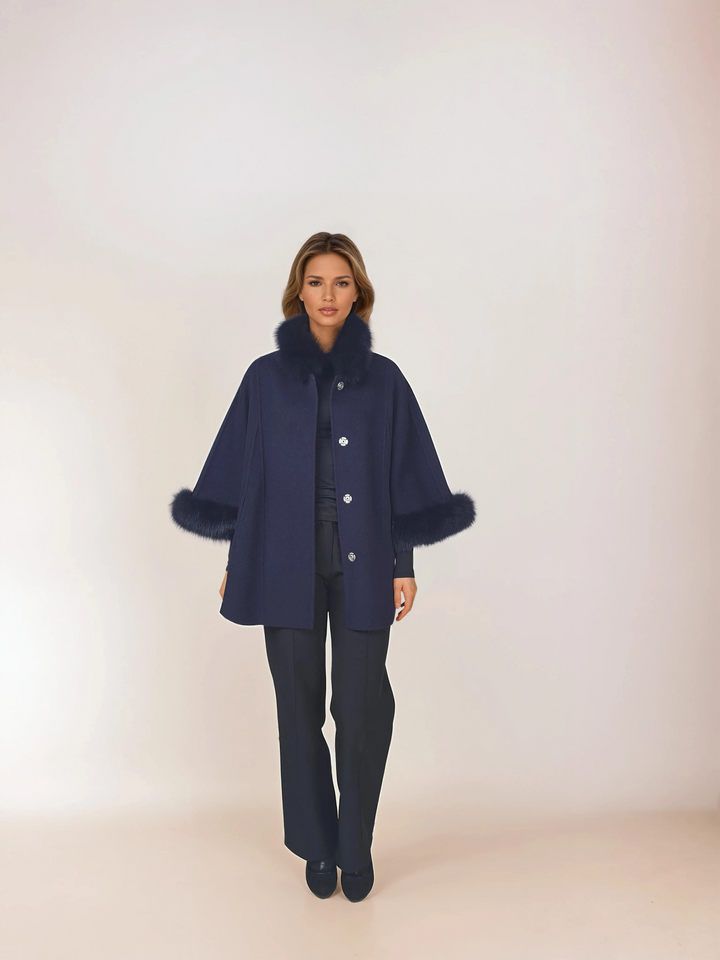 Damini Poncho, 75 cm. - Ull - Kvinner - Navy