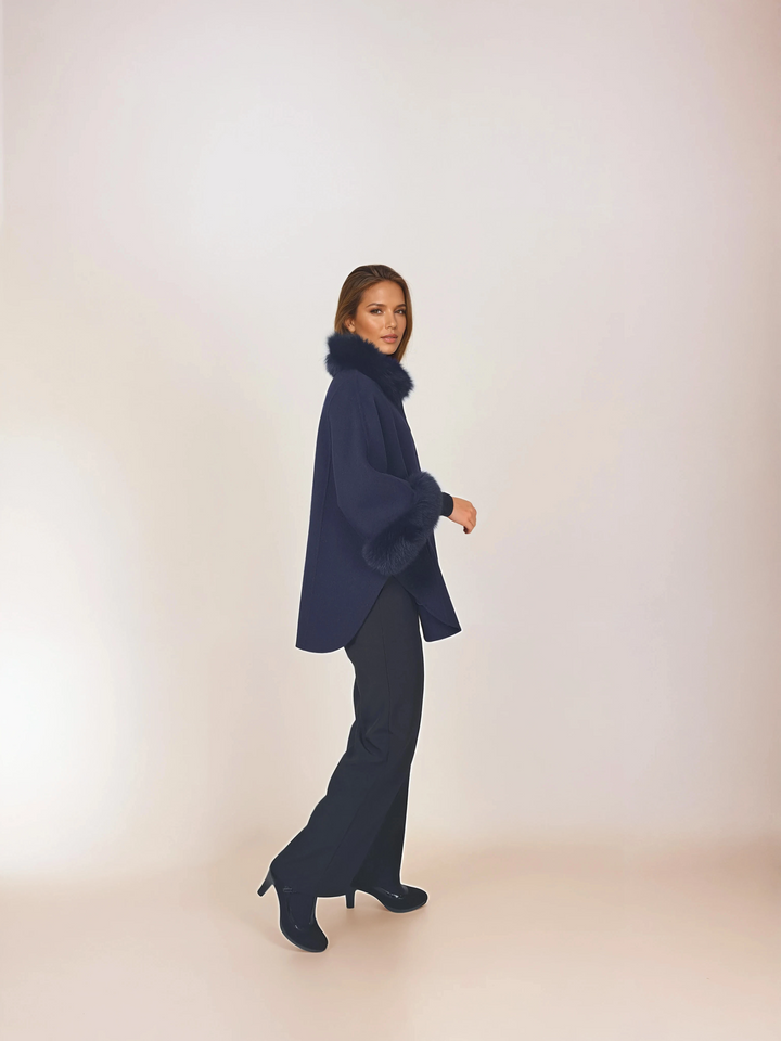 Damini Poncho, 75 cm. - Ull - Kvinner - Navy