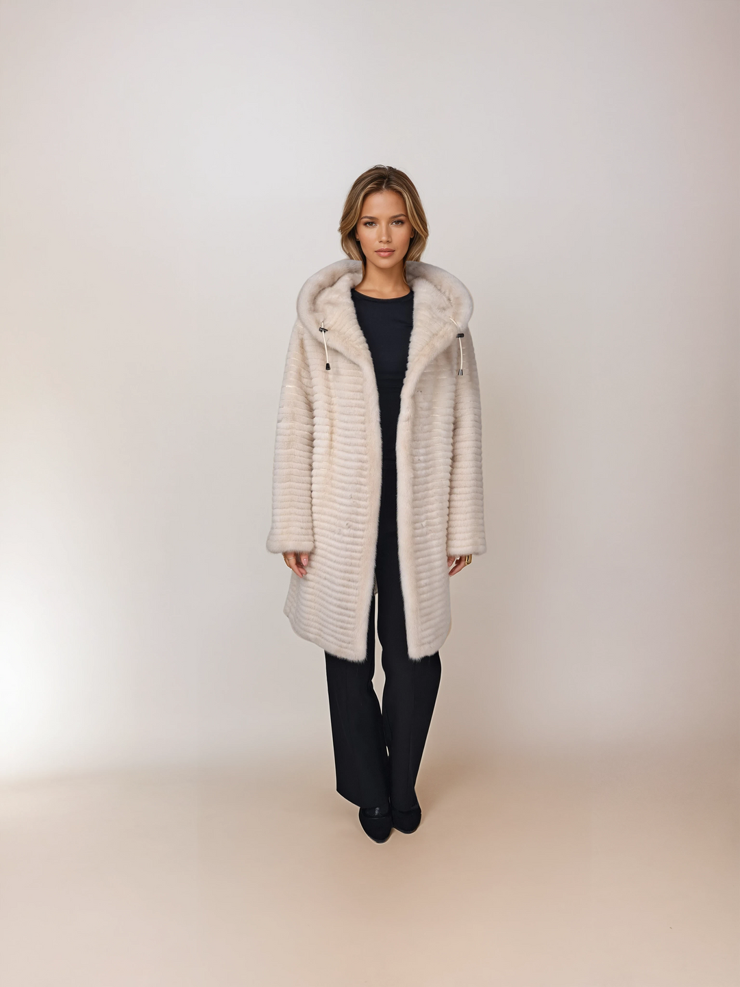Norma, 90 cm. - Hood - Mink - Women - Pearl