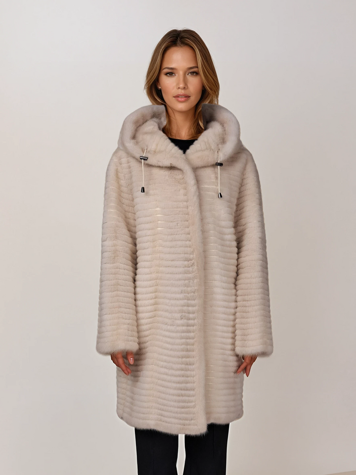 Norma, 90 cm. - Hood - Mink - Women - Pearl