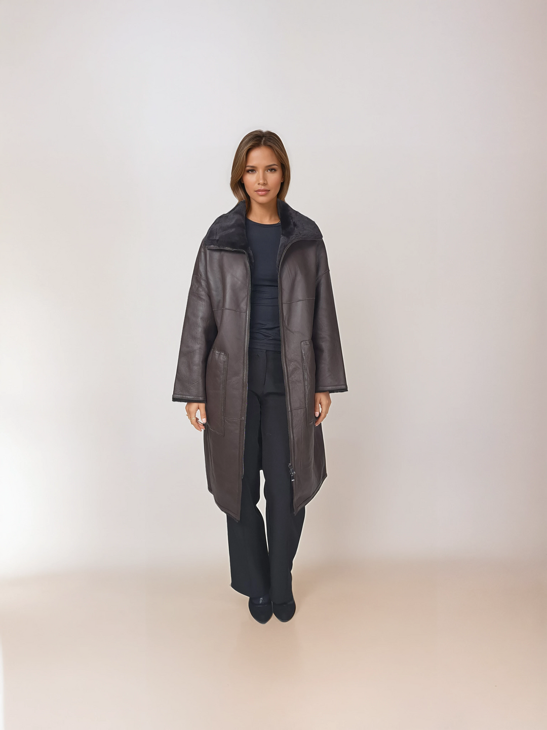 Isilda, 105 cm. - Krave - Nappa lam - Damer - Mørkebrun