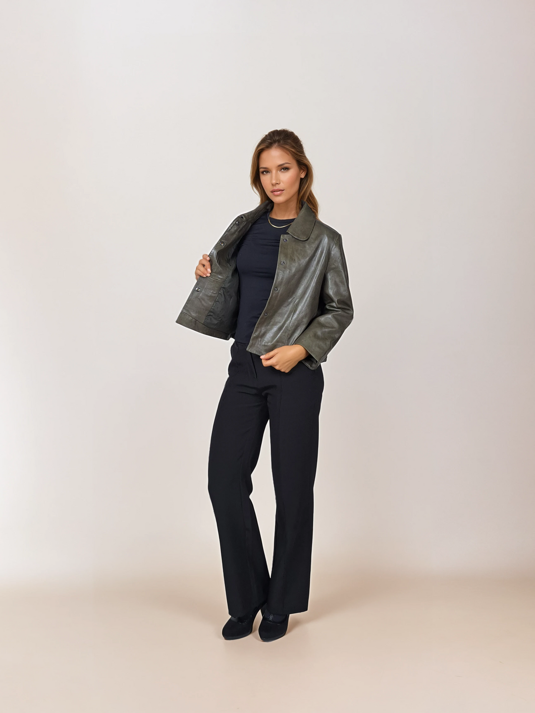 Marley, 53 cm. - Krage - Lamm Luxur Läder - Dam - Oliv