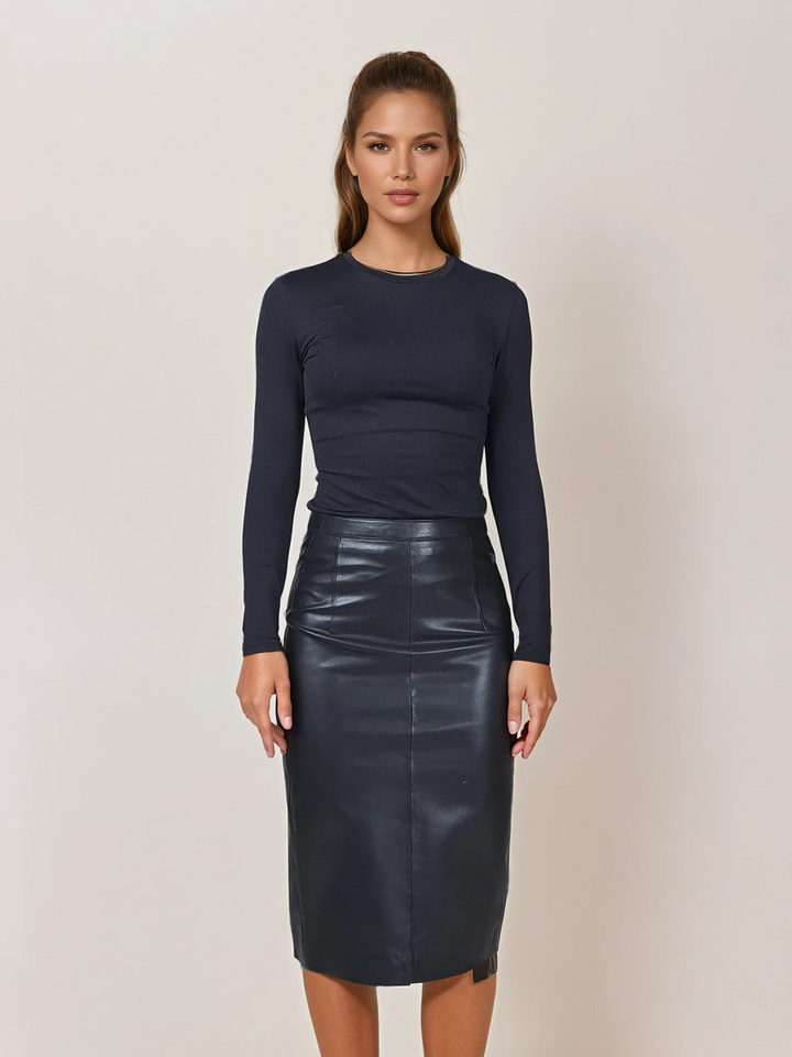 Eloana Skirt, 66 cm. - Lamb Thick Leather - Women - Black