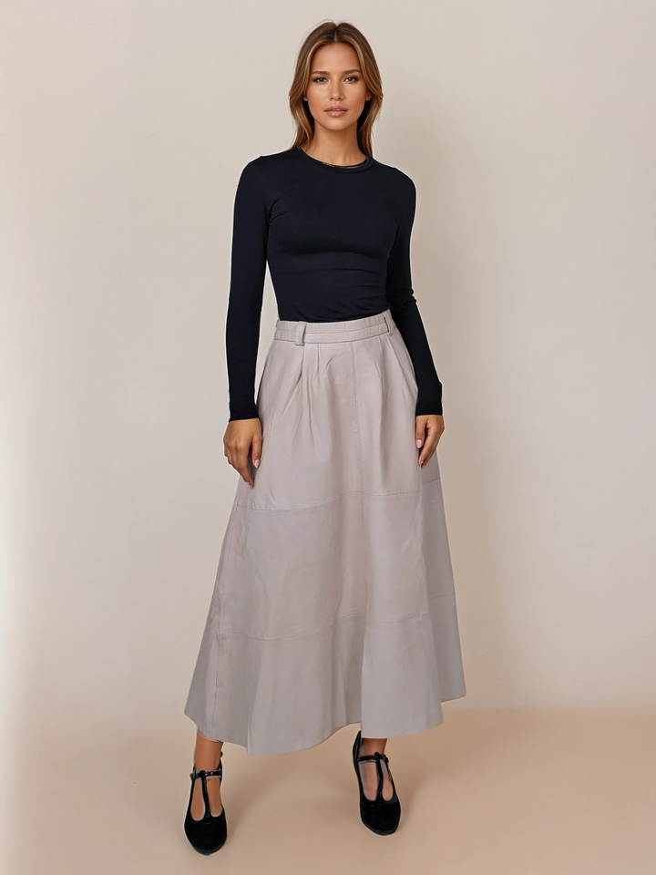 Theresa Skirt, 90 cm . - Lamb Luxur Leather - Women - Beige