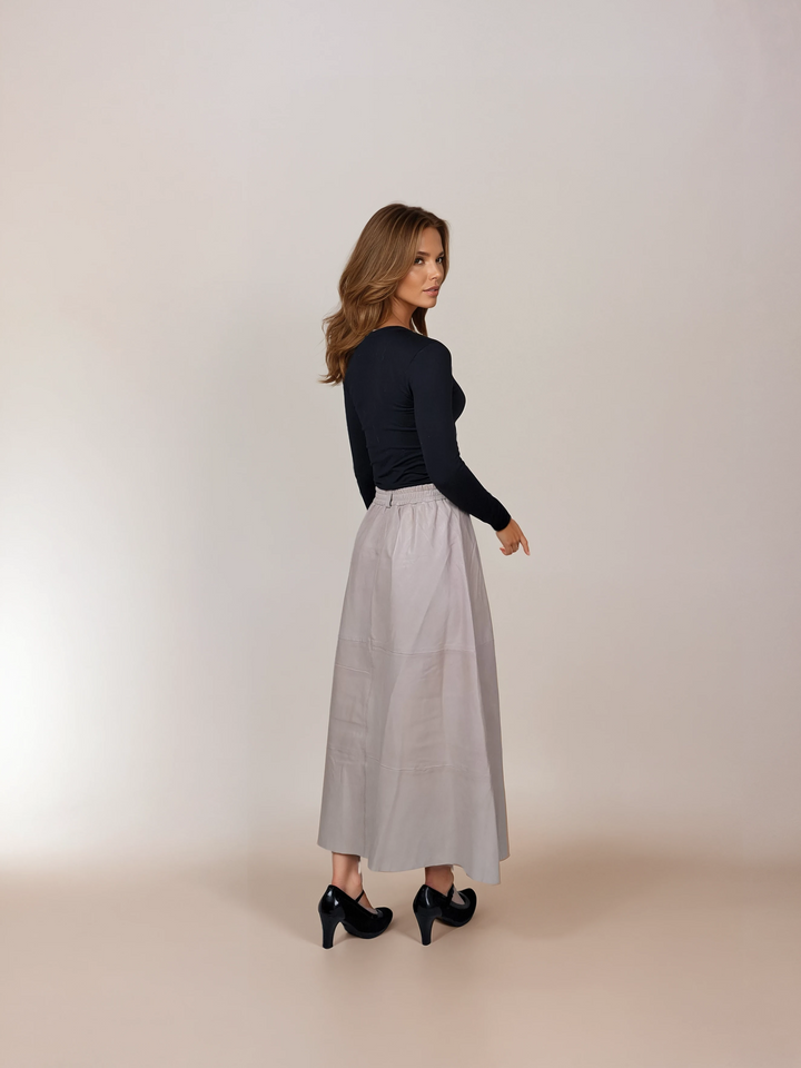 Theresa Skirt, 90 cm . - Lamb Luxur Leather - Women - Beige