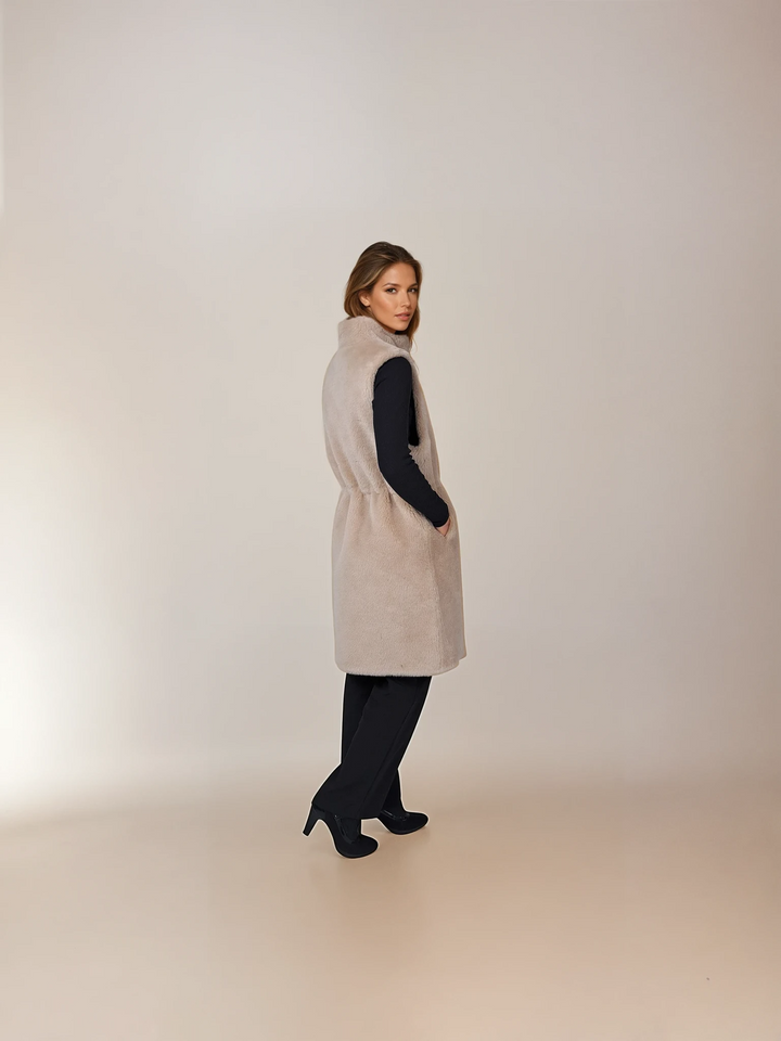 Galatee Vest, 92 cm. - Collar - Air Wool - Women - Light Camel