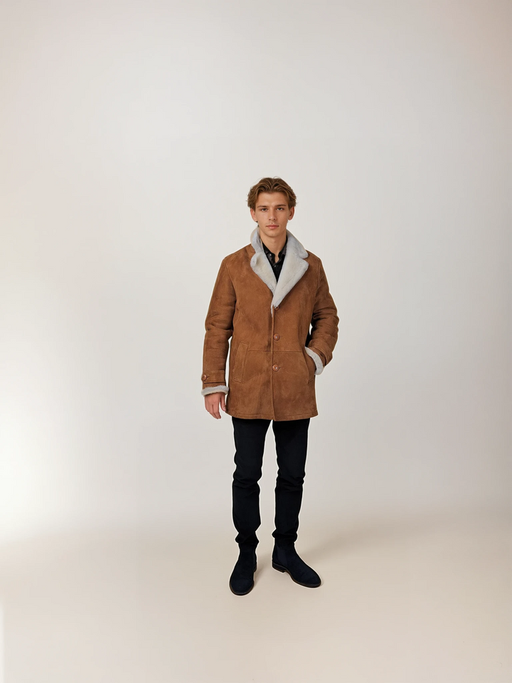 Isidore, 80 cm. - Collier - Agneau Daim - Homme - Cognac