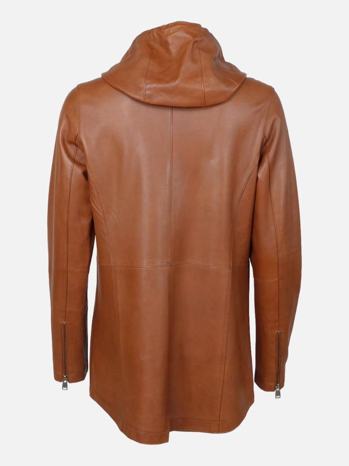 Harmony, 80 cm. - Hood - Lamb Malli Leather - Women - Dark Tan