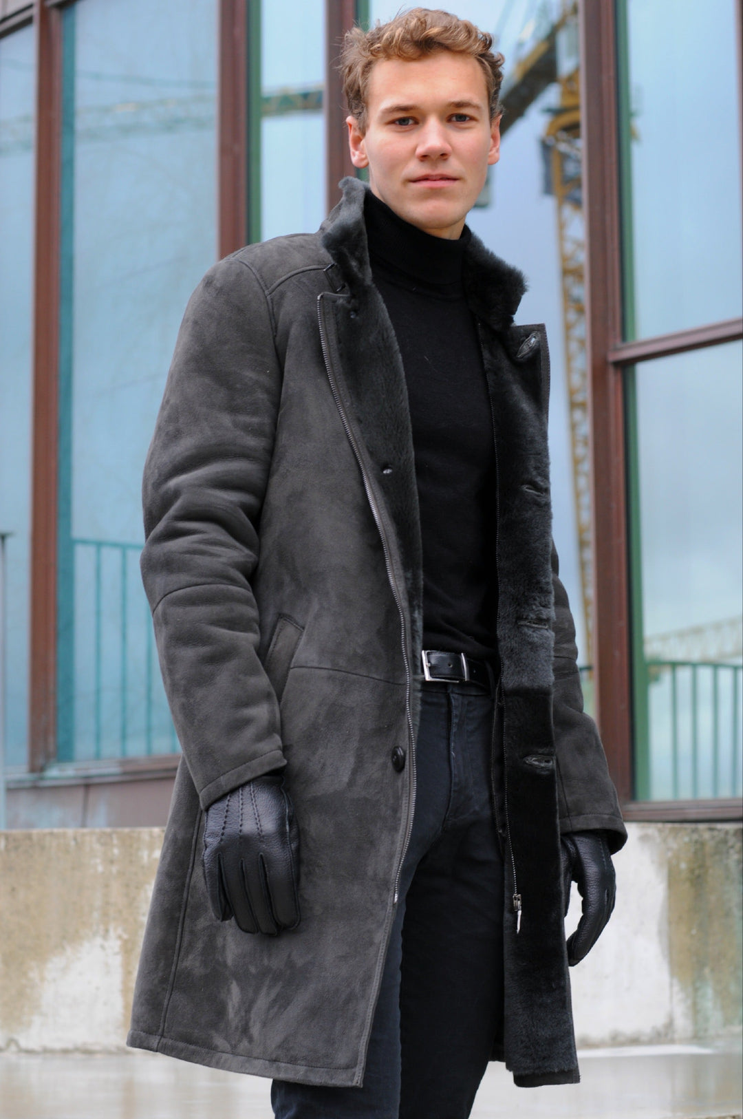 Carlo, 100 cm. - Krage - Mocka Lamm - Man - NS-009 Grå