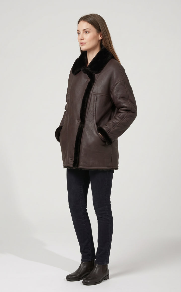 Hervati, 75 cm. - Collar Nappa Lamb Crack - Women Brown