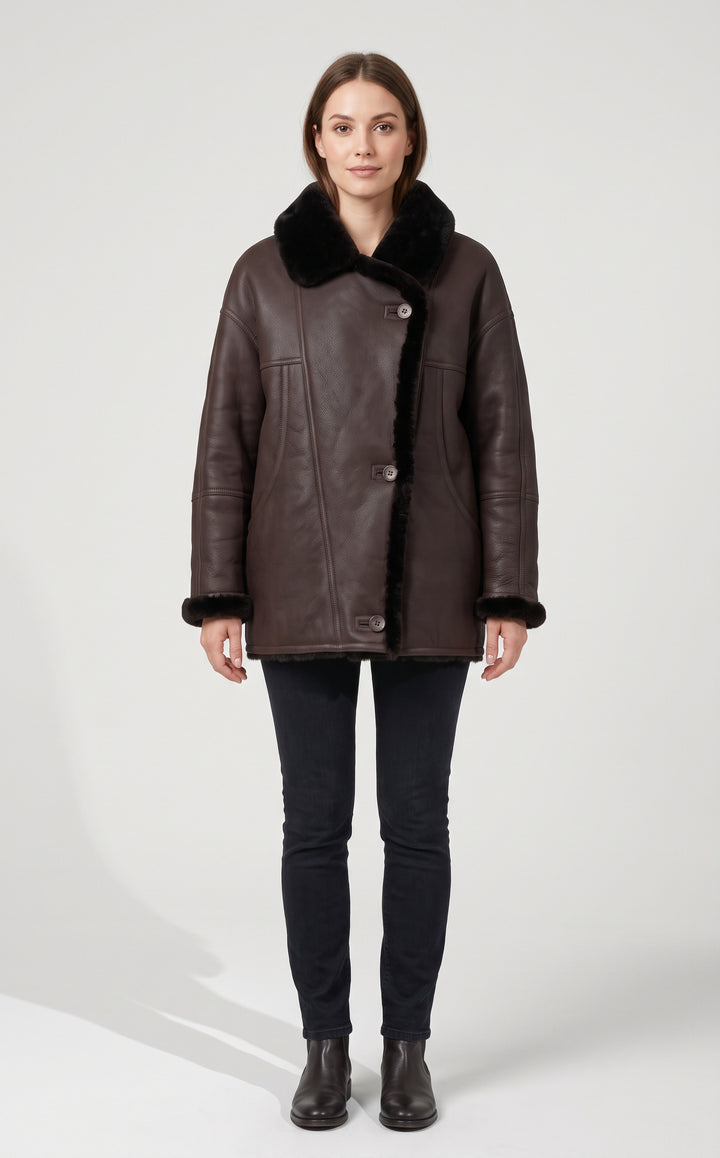 Hervati, 75 cm. - Collar Nappa Lamb Crack - Women Brown