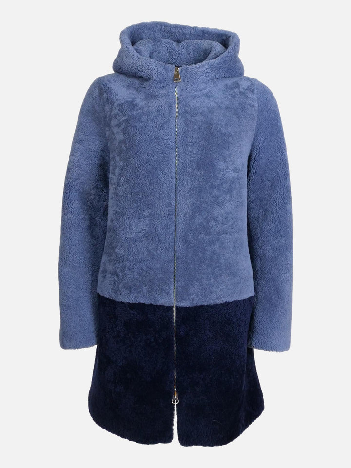 Delaney, 87 cm. - Hood - Curly Lamb - Women - Blue & Dark Blue