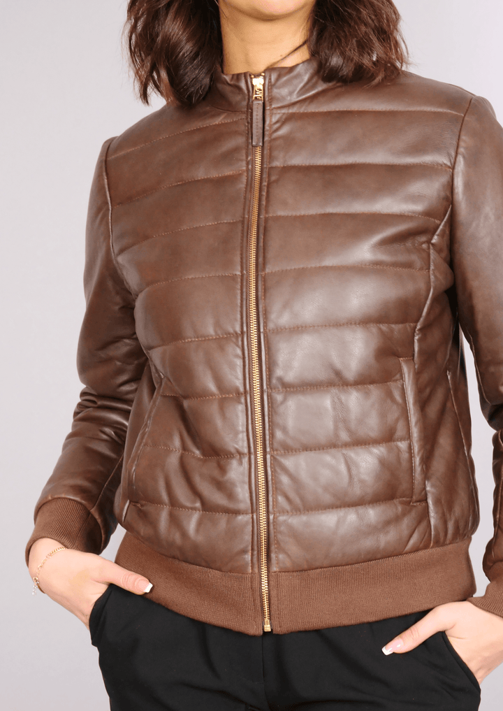 Esta - Jacket en cuir d'agneau - Femmes - chêne / marron