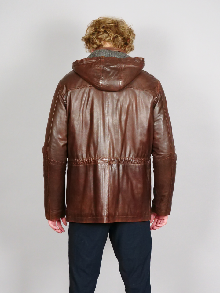 Gassa, 80 cm. - Leather jacket with hood - Man - Copper Brown