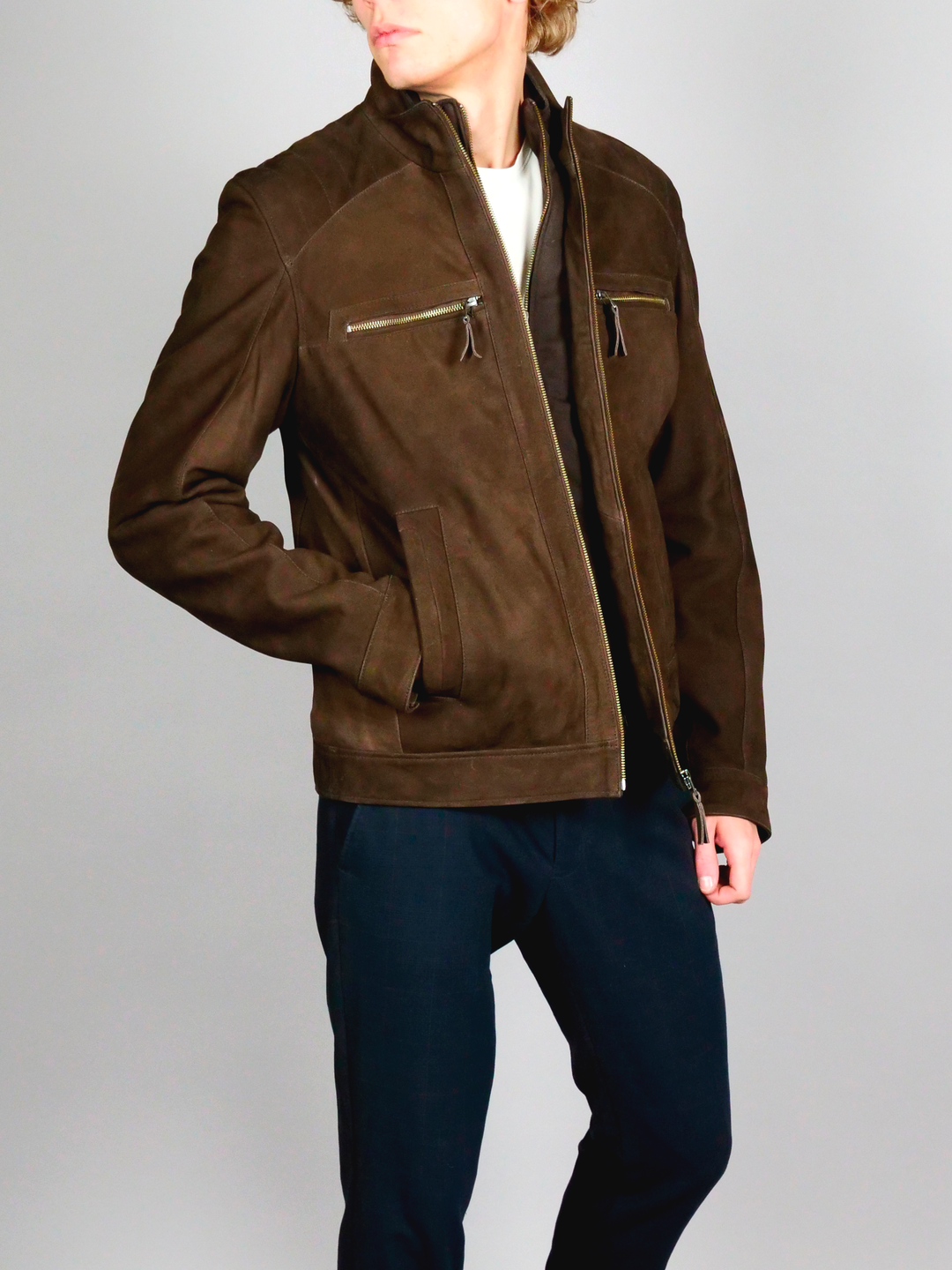 M-123088, 66 cm. - Lamb Nubuk Leatherjacket - Homme - Brown