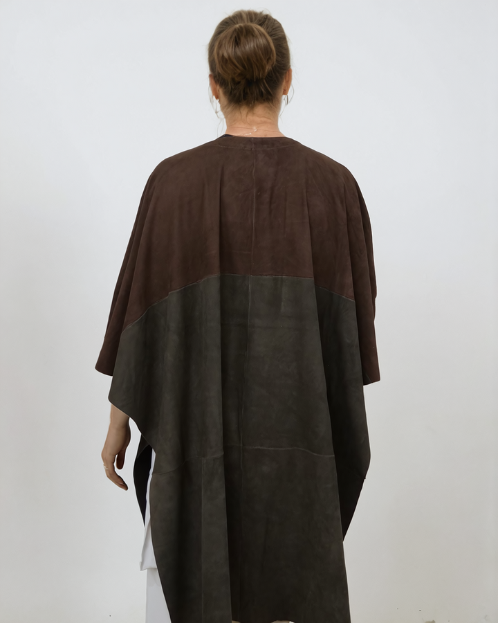 Inna Poncho, 95 cm. - Goat Suede - Women - Brown & Olive