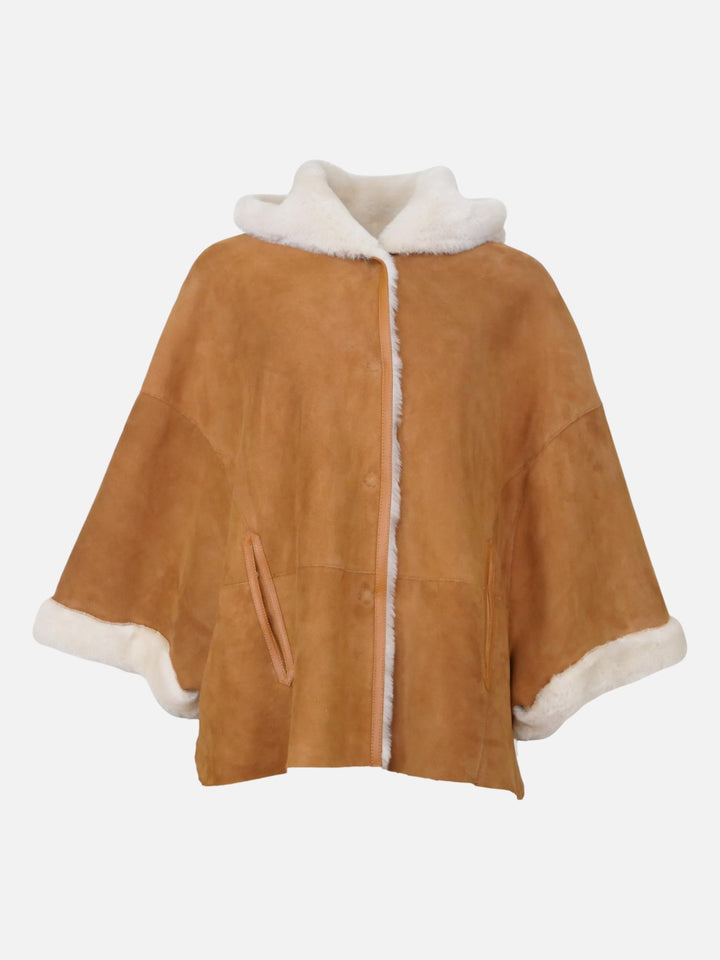 Halloy, 70 cm. - agneau en daim - Poncho / Jacket - Femmes - Cognac