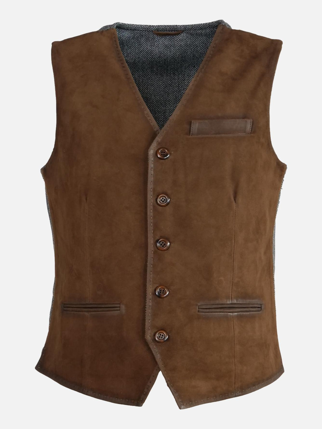 Renzo Vest, 60 cm. - Goat Suede Leather - Man - Tobacco