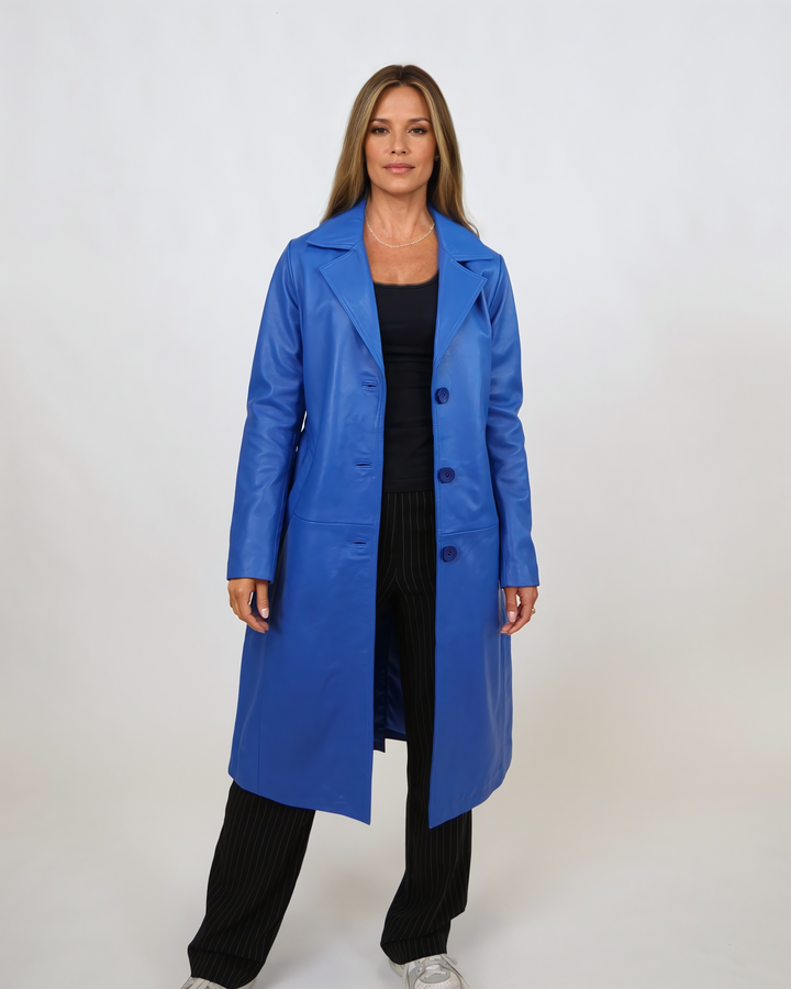 Dan Trench Coat, 105 cm. - Lamb Leather - Women - Electric Blue