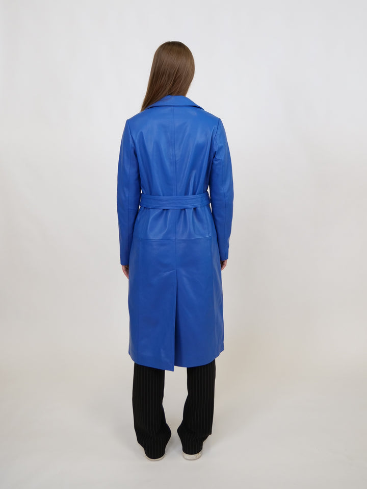 Dan Trench Coat, 105 cm. - Lamb Leather - Women - Electric Blue