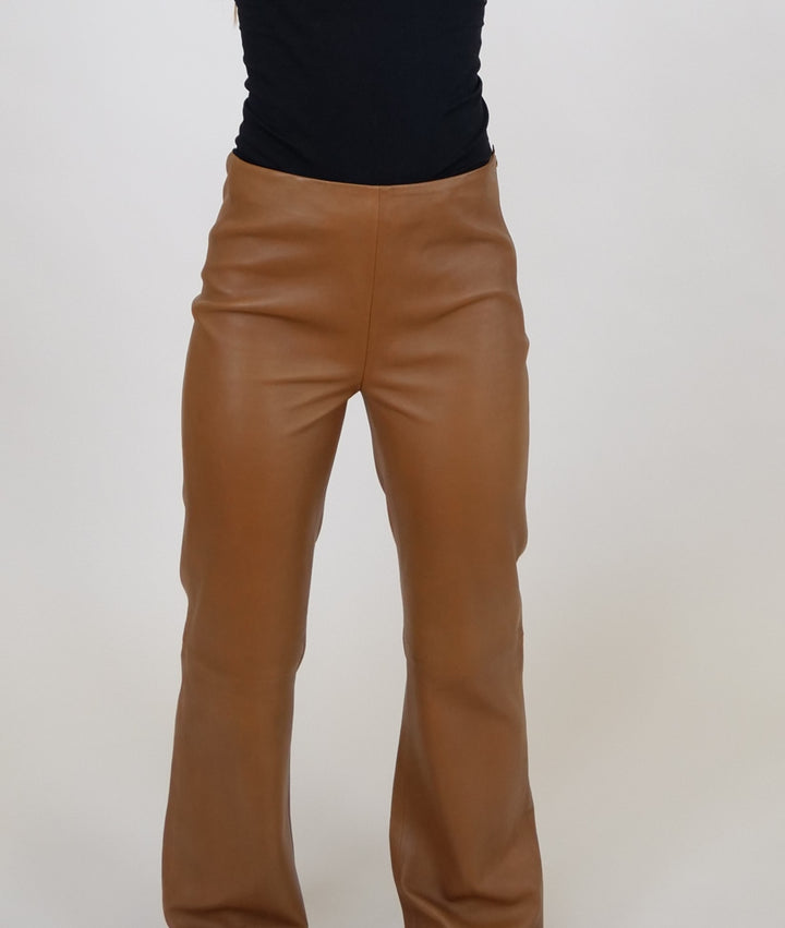 Pantalon Kathleen - Agneau dior en cuir collé - Caramel