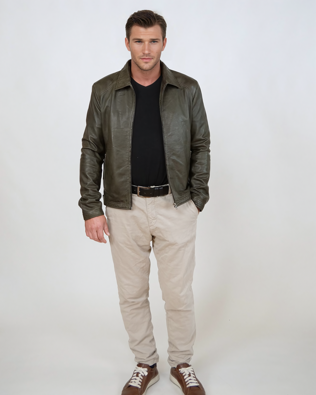 Ivar, 65 cm. - Lamb Polish Nappa Leather -Man - Olive