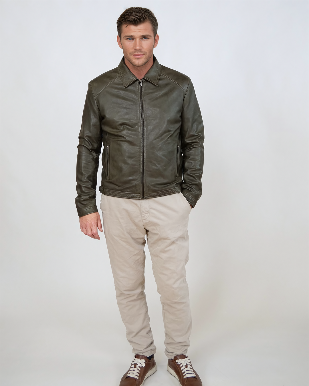 Ivar, 65 cm. - Lamb Polish Nappa Leather -Man - Olive