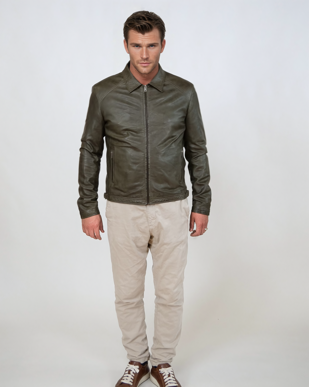 Ivar, 65 cm. - Lamb Polish Nappa Leather -Man - Olive